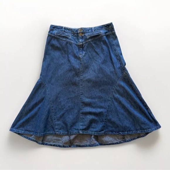 Liz Claiborne Midi Jean Skirt Sz 8 Retro Y2K 90s Flare Boho Western Preppy Long - Picture 1 of 10